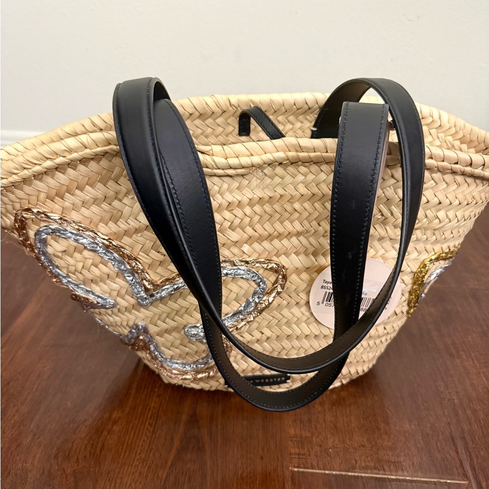 NWT Sophia Webster Taya Raffia Tote Mixed Metallic Butterfly & Black Leather - Picture 6 of 16